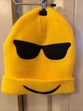 Emoji Kids Knit Beanie with Red Heart-Eye Appliqués